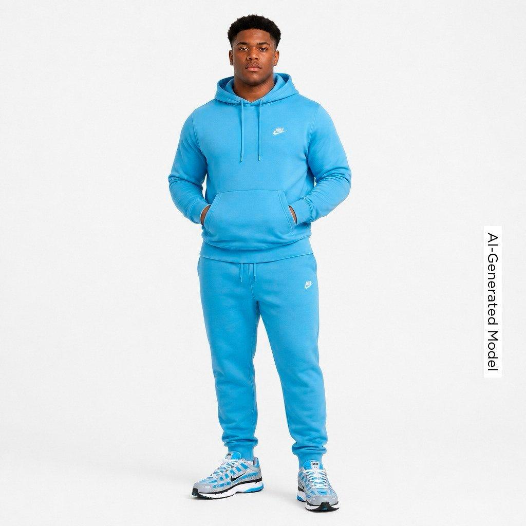 Men's Nithtke Club Fleece Premium Embroidered Pullover Hoodie - Part 2 - Football Blue/Football Blue/White