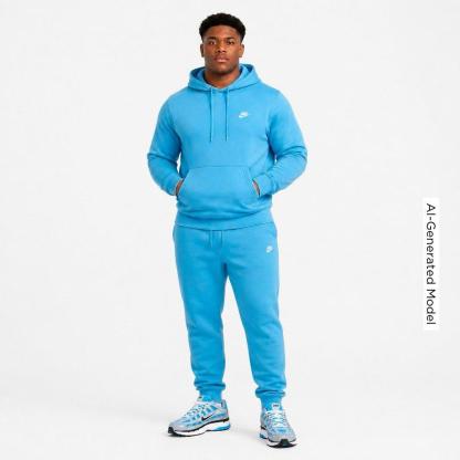 Men's Nithtke Club Fleece Premium Embroidered Pullover Hoodie - Part 2 - Football Blue/Football Blue/White