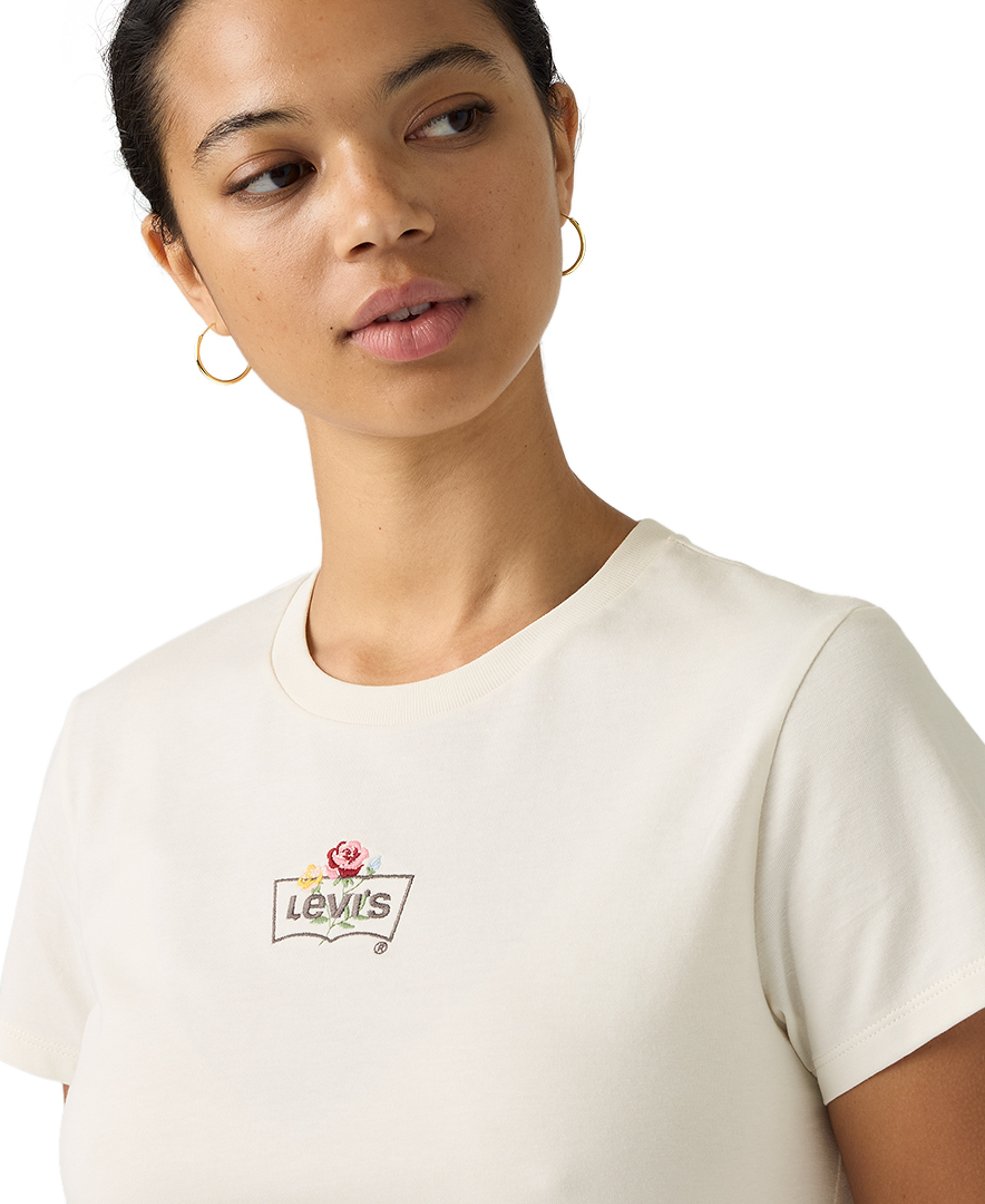Levi's Women's Perfect Graphic Logo Cotton T-Shirt - Emb Rose Bw Egret