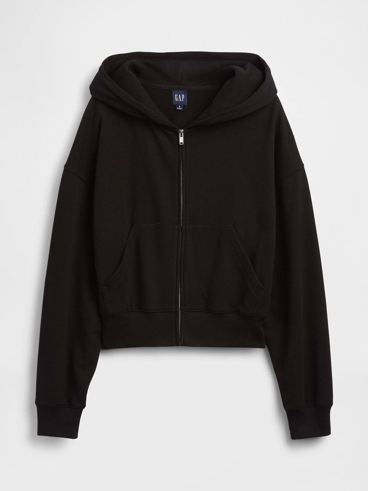 VintageSoft Terry Oversized Wedge Zip Hoodie - Black