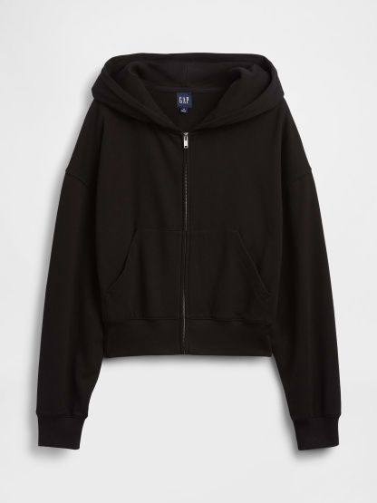 VintageSoft Terry Oversized Wedge Zip Hoodie - Black