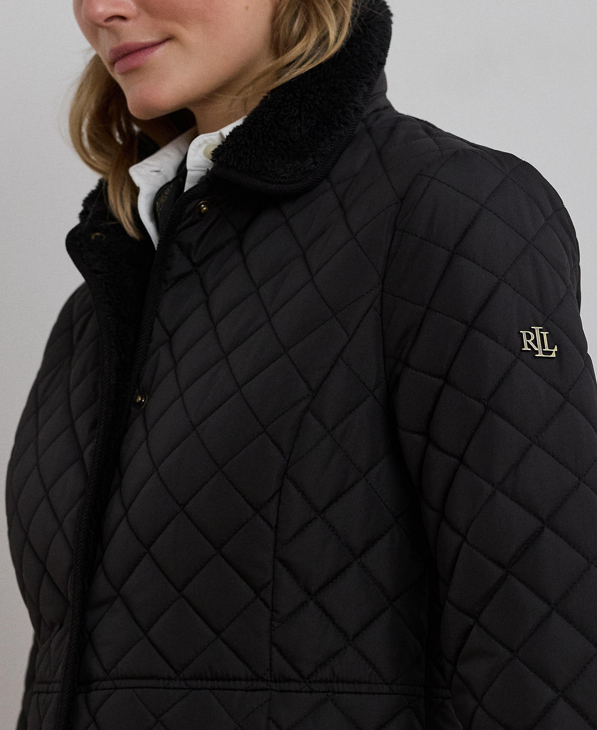 Lauren Ralph Lauren Women's Faux-Sherpa-Collar Quilted Coat, Created for Macy's - Black