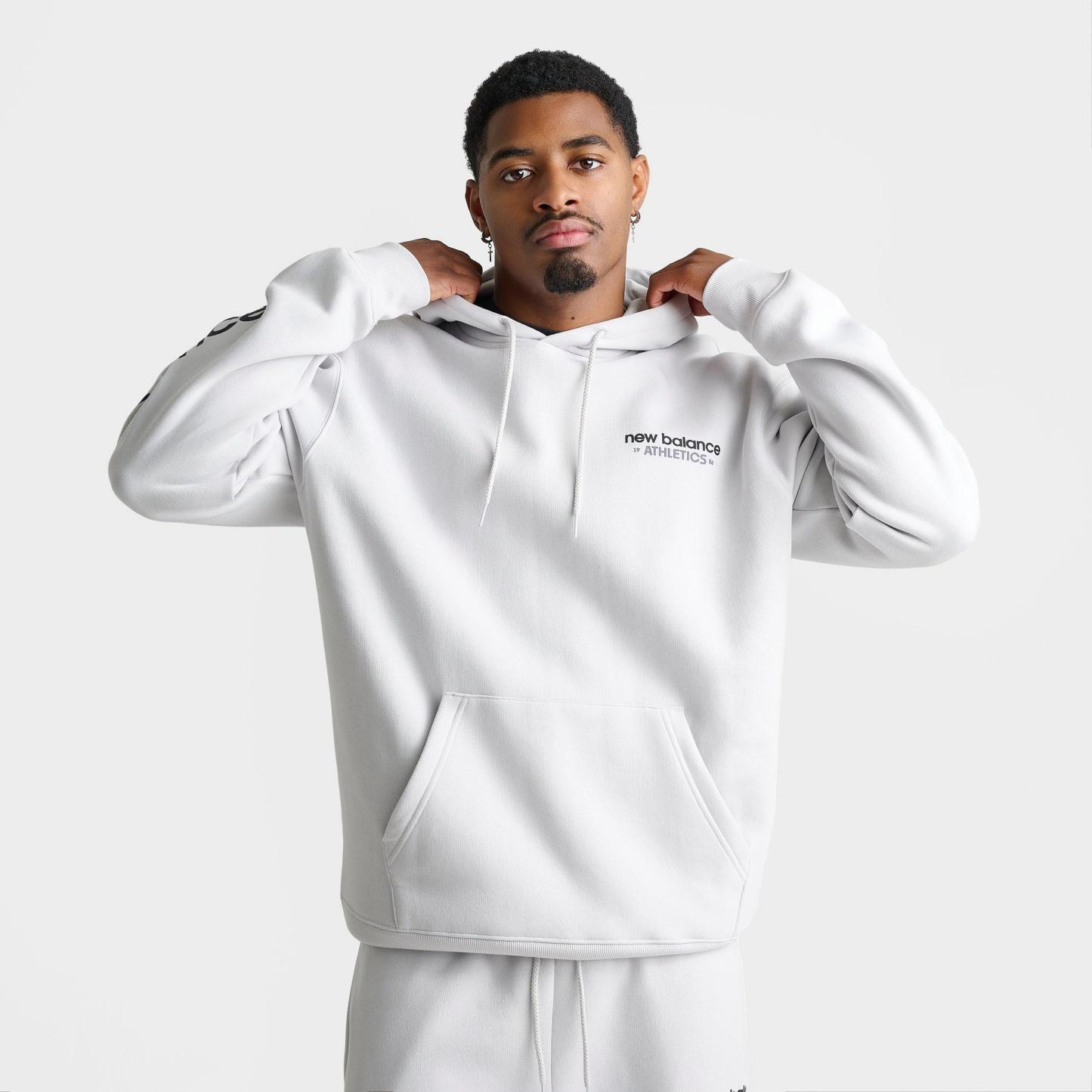 Men's New Balance Athletics Fleece Pullover Hoodie - Grey/Back - view 3