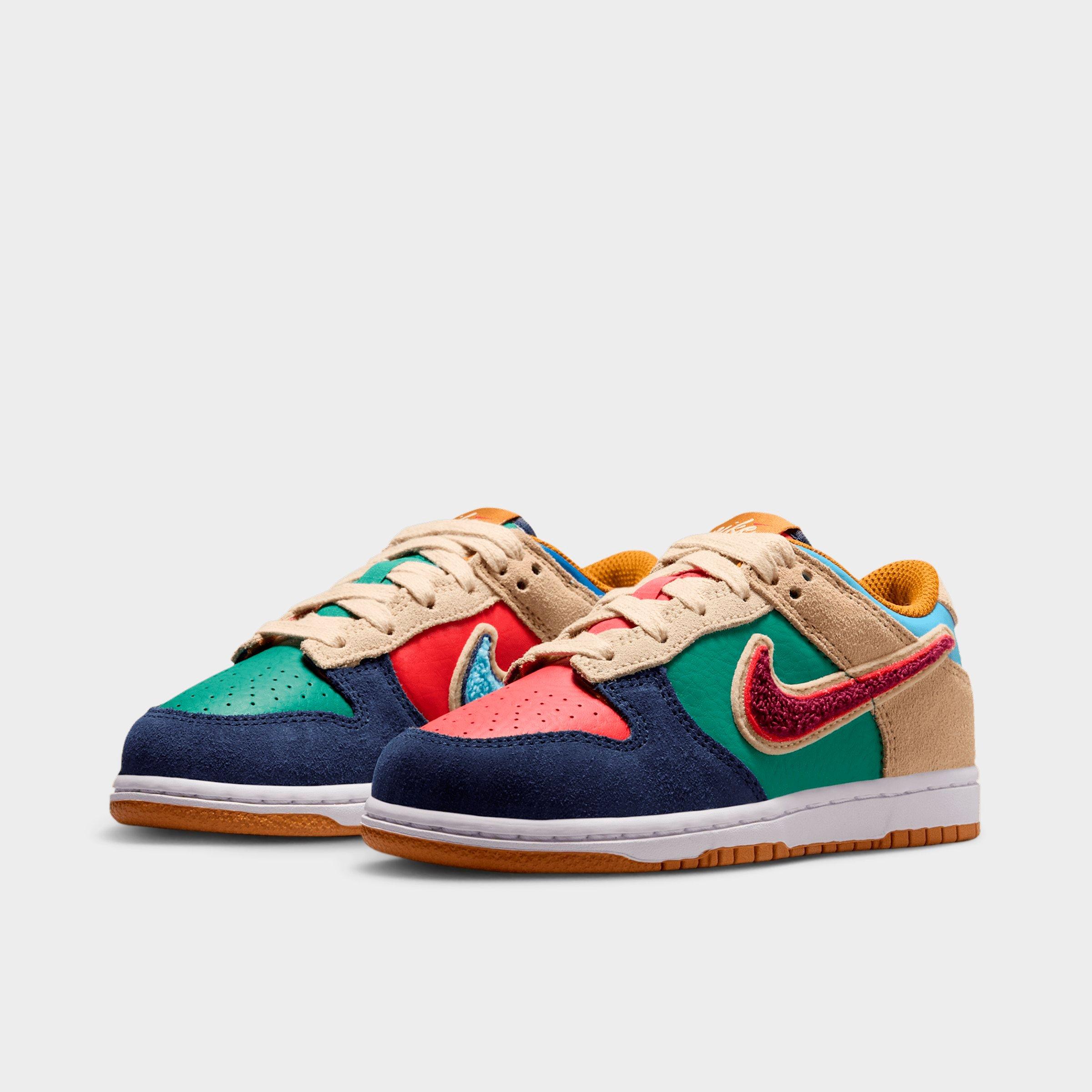 Little Kids' Nithtke Dunk Low Casual Shoes - Part 1 - Midnight Navy/Speed Red/Green Noise - Both shoes facing left