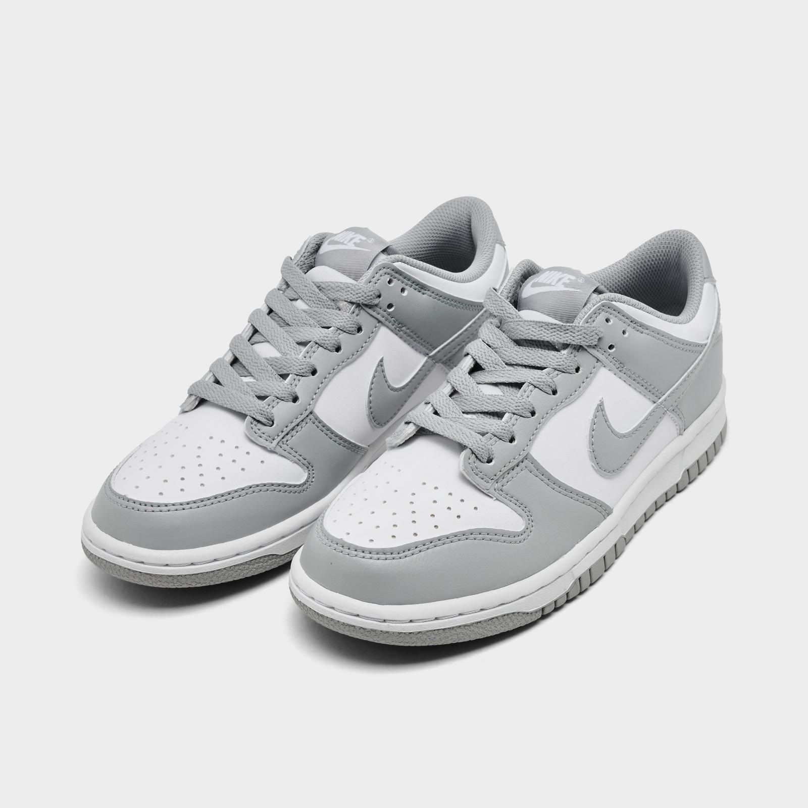 Big Kids' Nike Dunk Low Casual Shoes - White/White/Light Smoke Grey