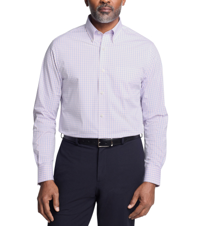 Tommy Hilfiger Men's Regular Fit Wrinkle Resistant Stretch Dress Shirt - Pink Grid