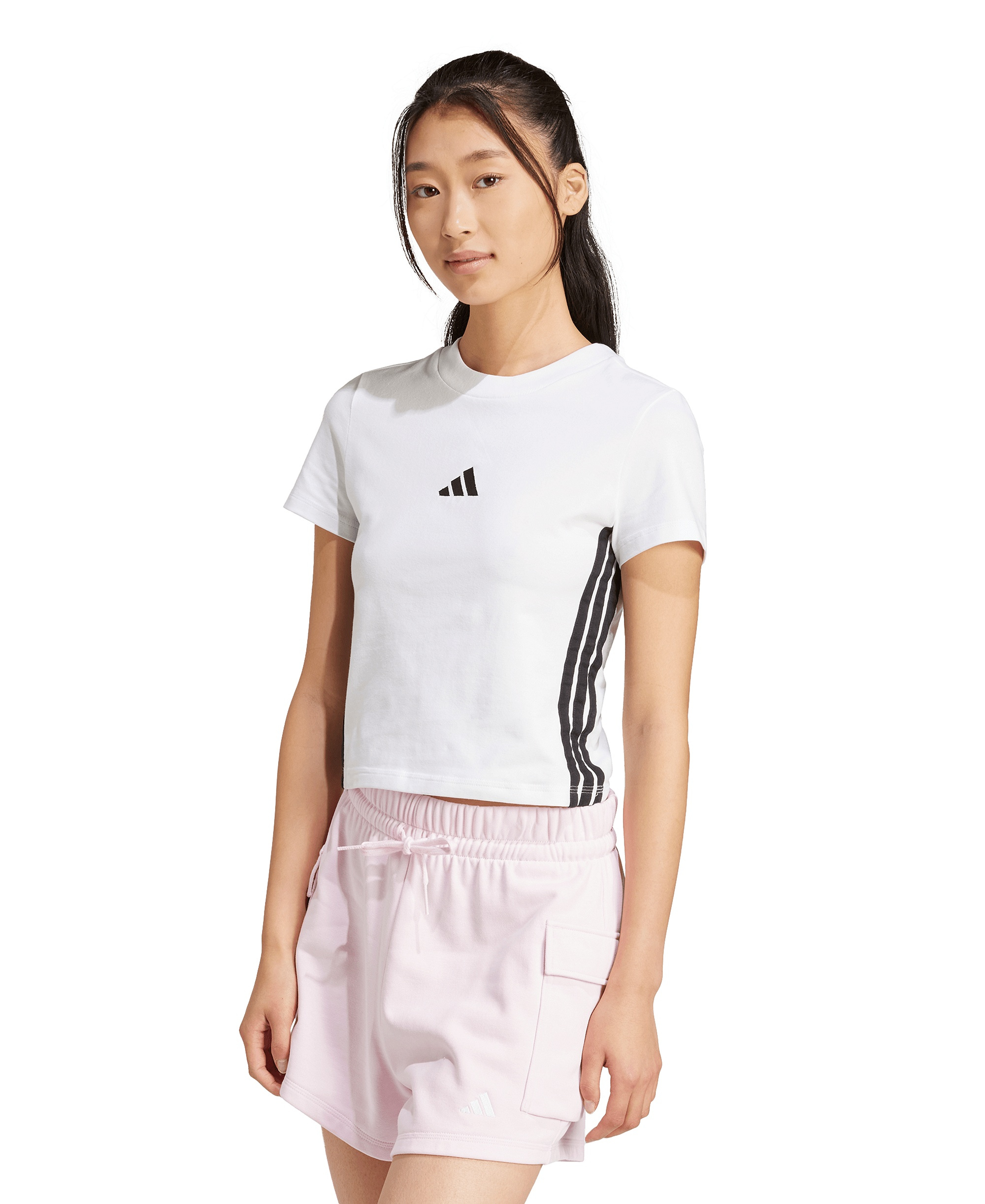 adidas Women's Essentials Slim-Fit Short-Sleeve Baby T-Shirt - White/Black