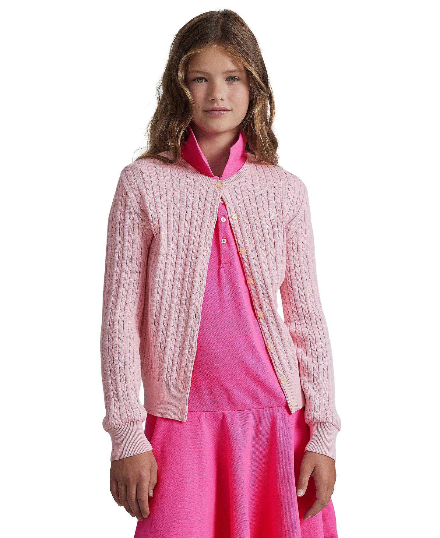 Polo Ralph Lauren Girls' 7-16 Cable-Knit Cotton Cardigan - Hint of Pink