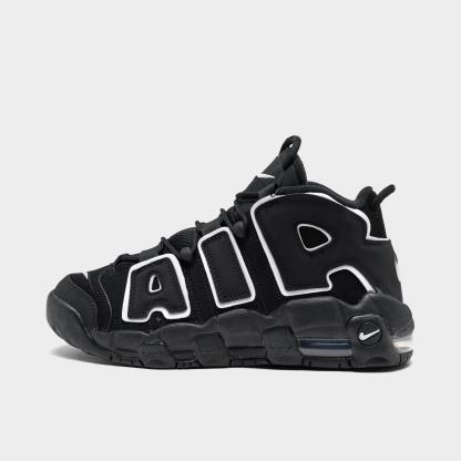 Big Kids' Nithtke Air More Uptempo Basketball Shoes - Black/White - Left shoe facing left. Outside of the shoe.