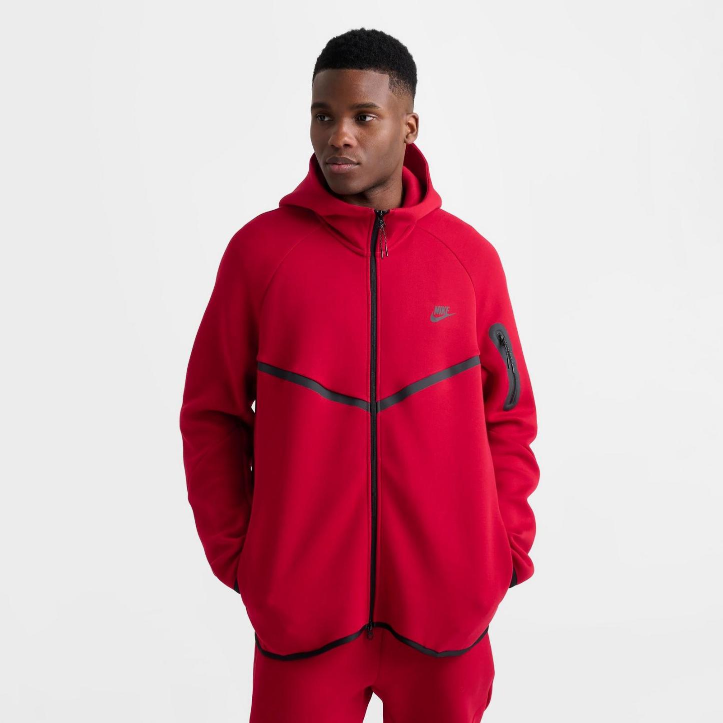 Men's Nike Tech Fleece Windrunner Full-Zip Hoodie - Gym Red/Black