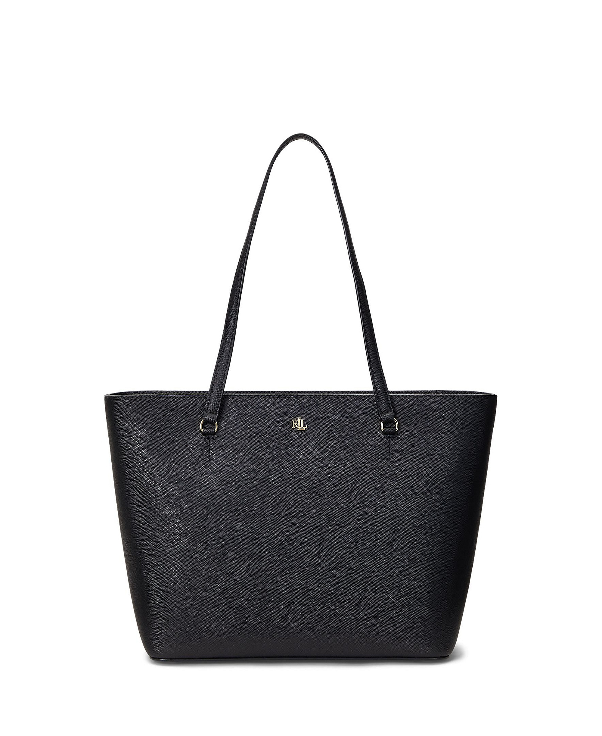 Lauren Ralph Lauren Crosshatch Leather Karly Medium Shopper Tote Handbag - Black