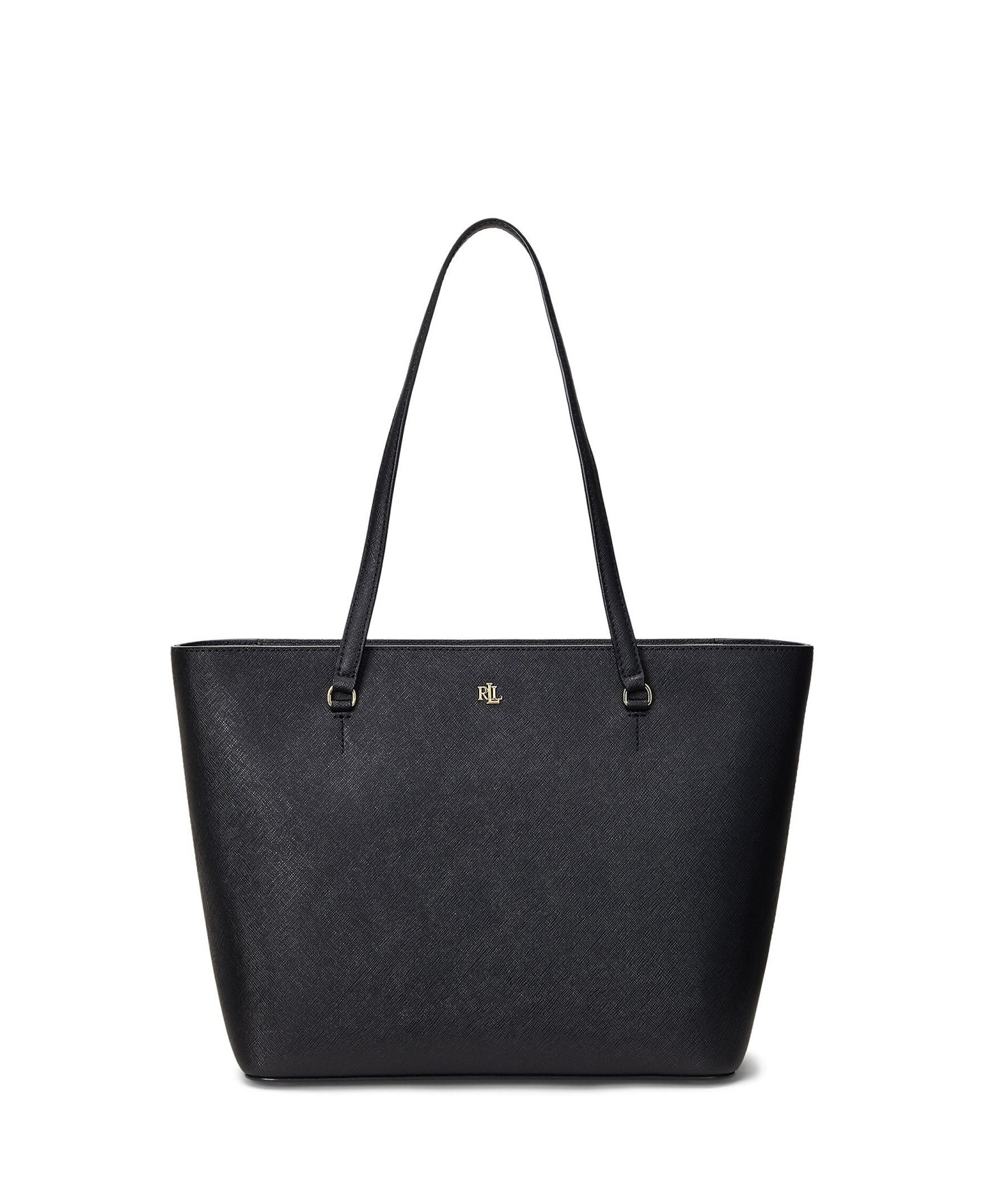 Lauren Ralph Lauren Crosshatch Leather Karly Medium Shopper Tote Handbag - Black