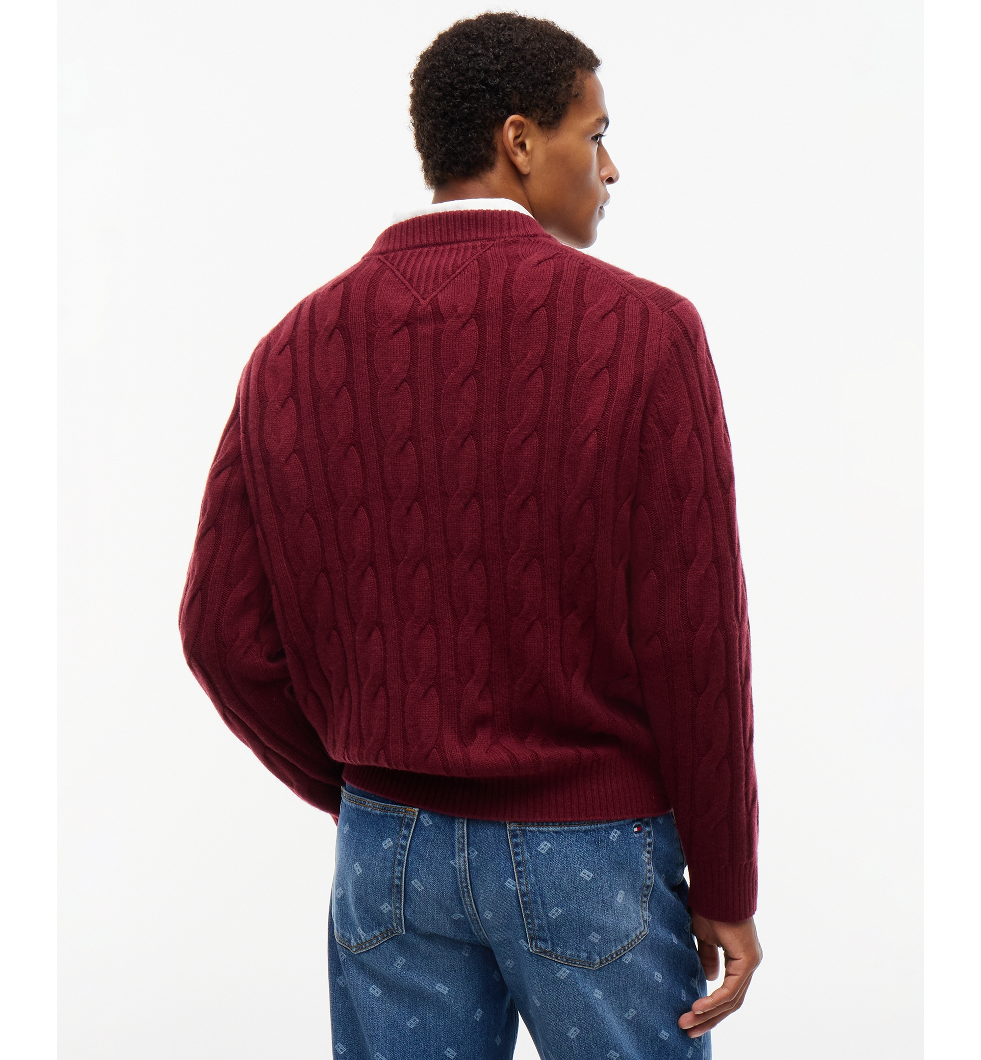 Tommy Hilfiger Men's American Icons Cable Crewneck Lambswool Sweater, Macy’s Exclusive - Burgundy
