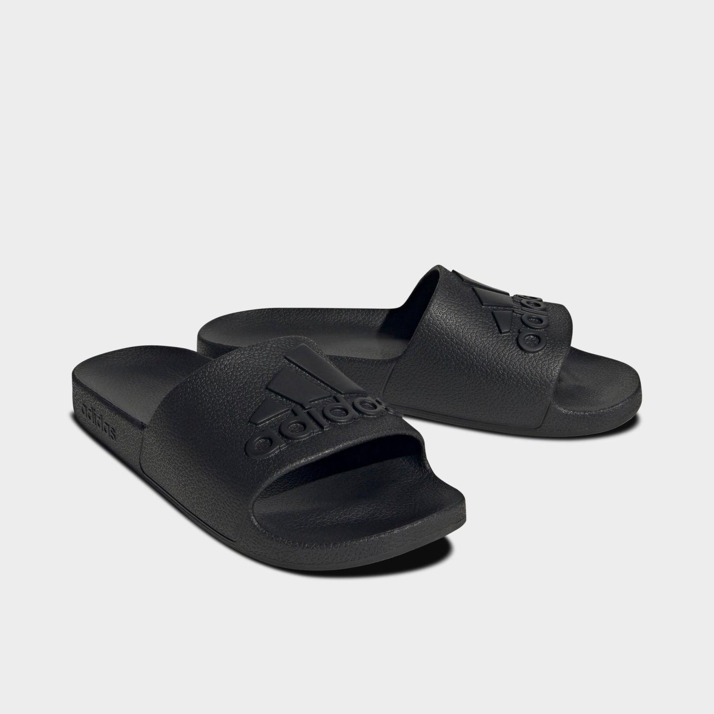 adidas adilette Aqua Slide Sandals - Black/Black/Black - Both shoes facing left