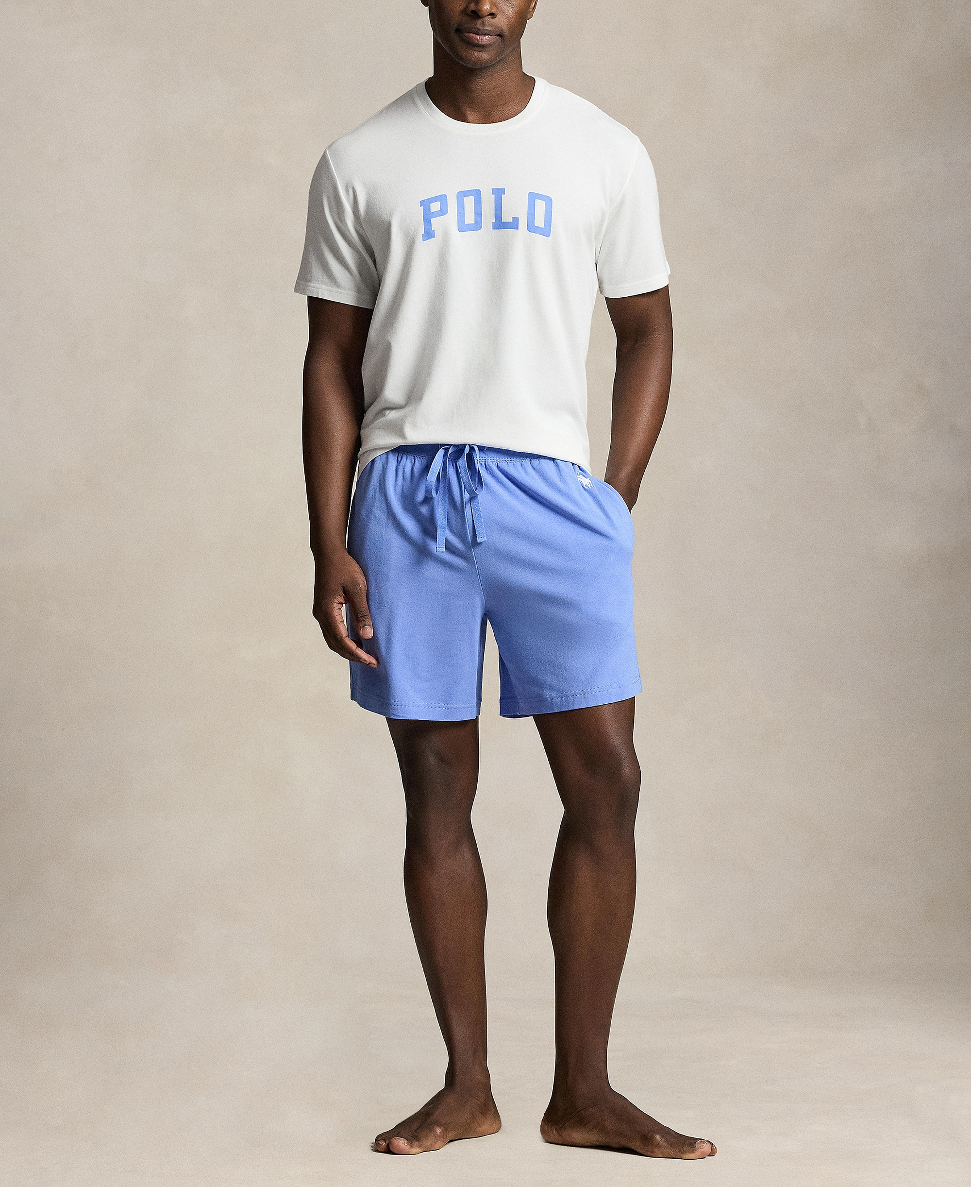 Polo Ralph Lauren Men's Crewneck Pajama T-Shirt - White/Harbor Island Blue Logo