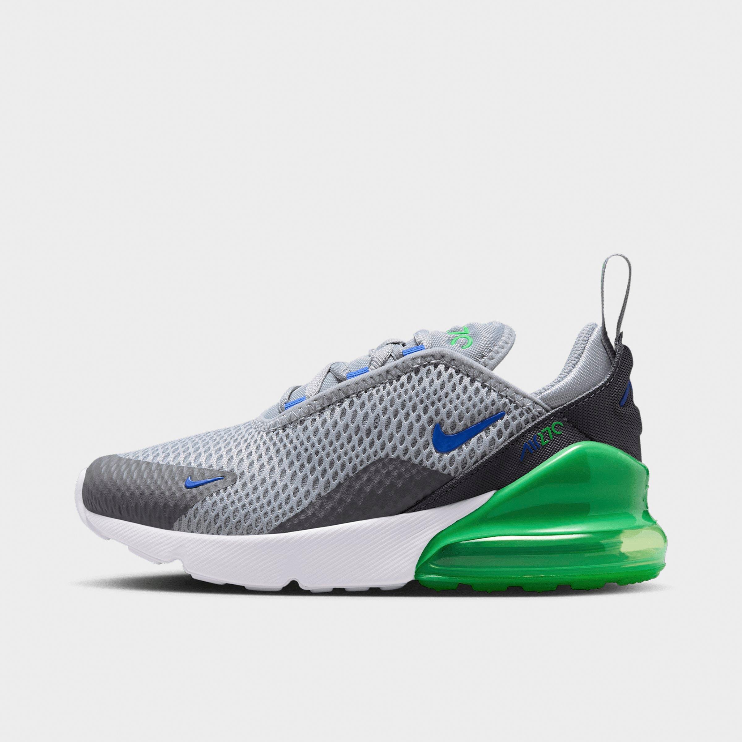 Little Kids' Nithtke Air Max 270 Casual Shoes - Wolf Grey/Smoke Grey/Green Spark/Racer Blue - Left shoe facing left. Outside of the shoe.