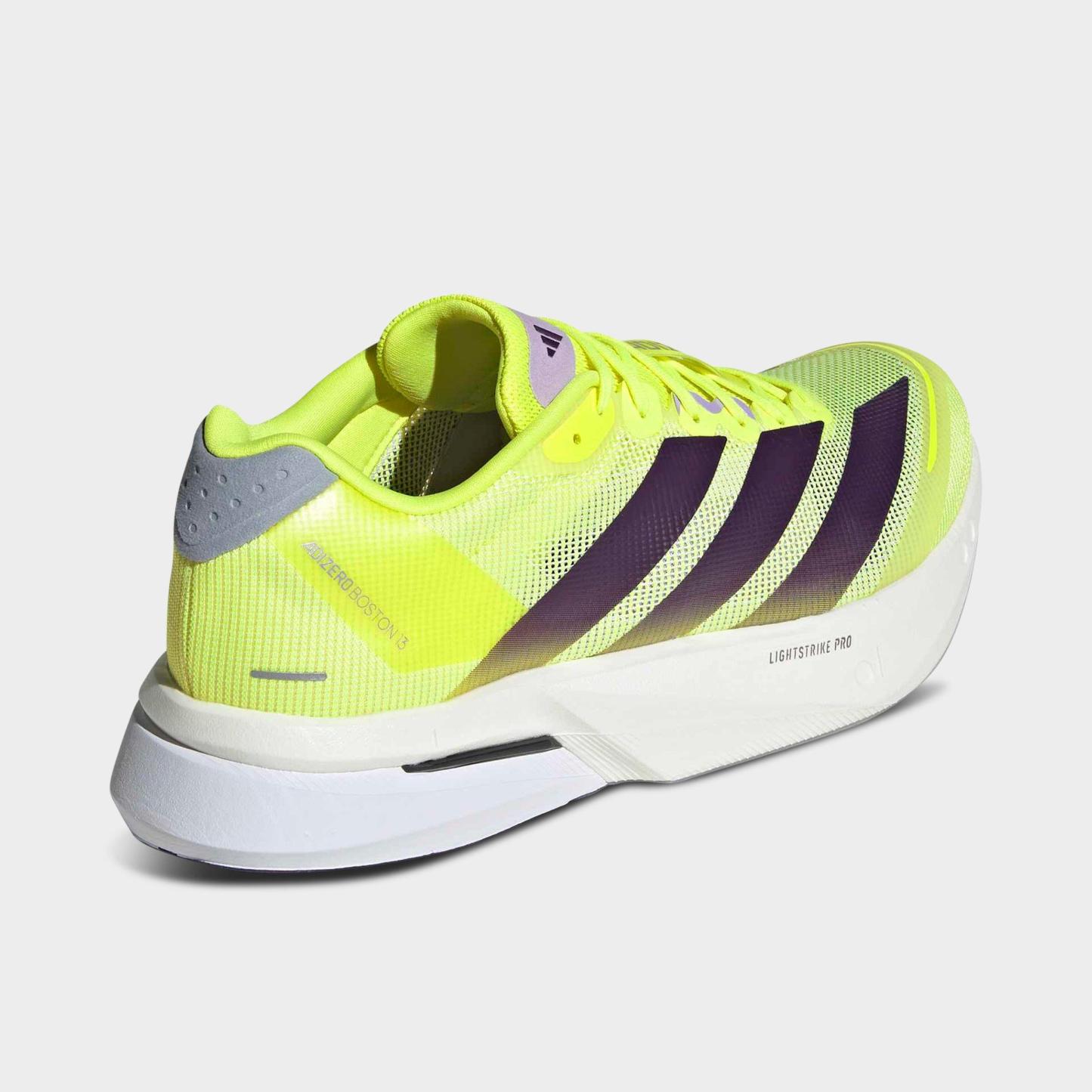 Men's adidas Adizero Boston 13 Running Shoes - Solar Yellow/Aurora Plum/Powder Plum - Back view