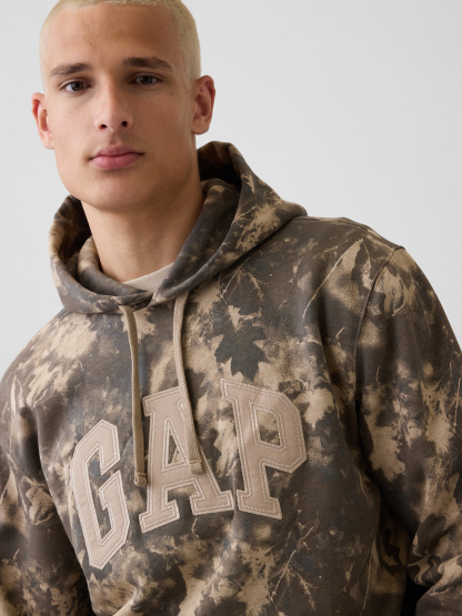 Adult VintageSoft Arch Logo Hoodie - Khaki tan leaf print