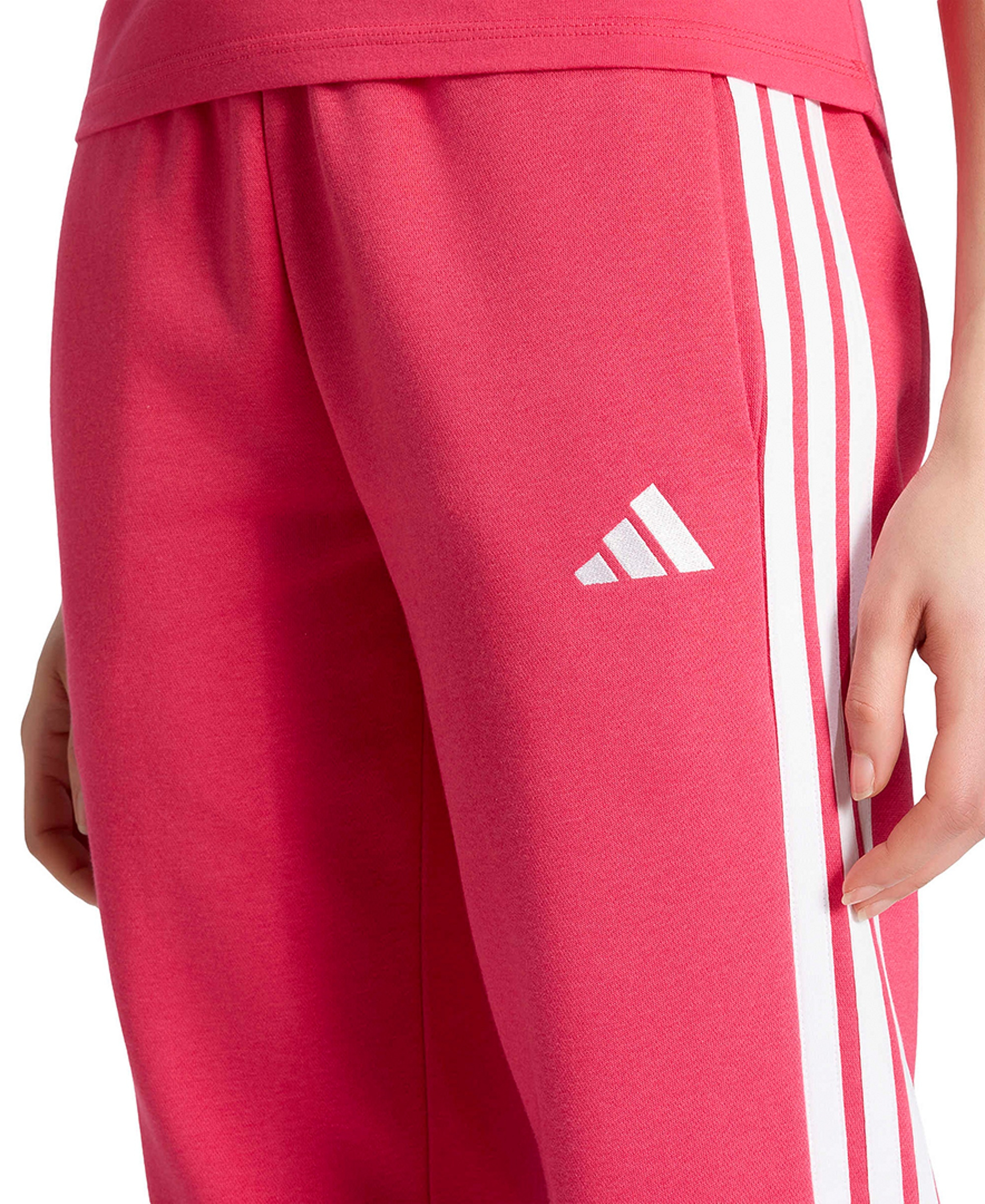 adidas Women's Essentials Three Stripes Fleece Slim Pants - Power Pink/White