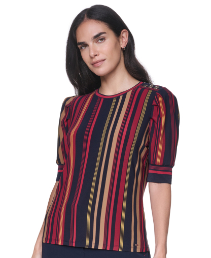 Tommy Hilfiger Women's Short-Sleeve Striped Top - Midnight Multi