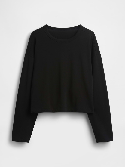 Knit Oversized Crop T-Shirt - Black
