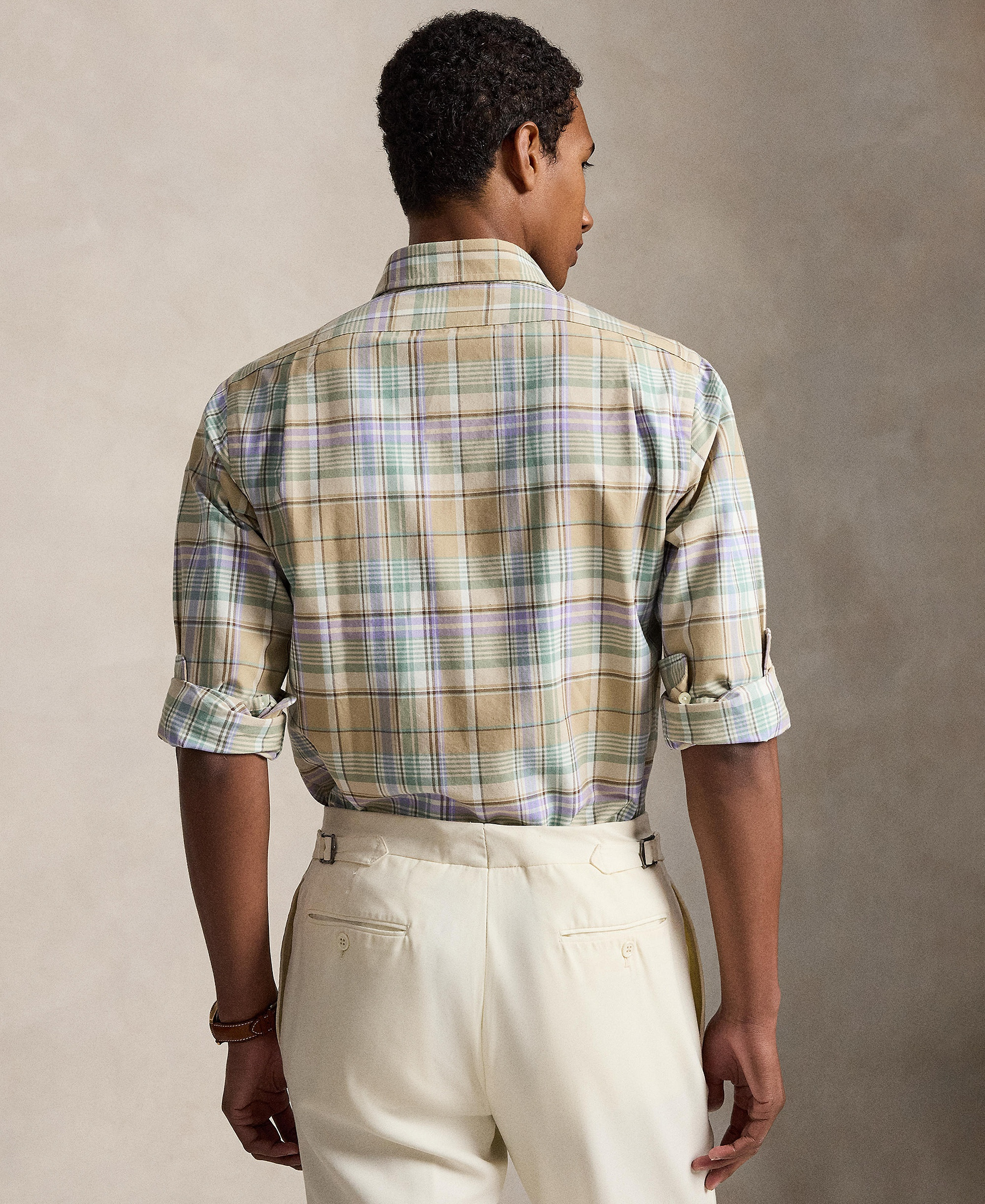 Polo Ralph Lauren Men's Classic-Fit Plaid Brushed Oxford Shirt - Khaki Faded Mint Multi