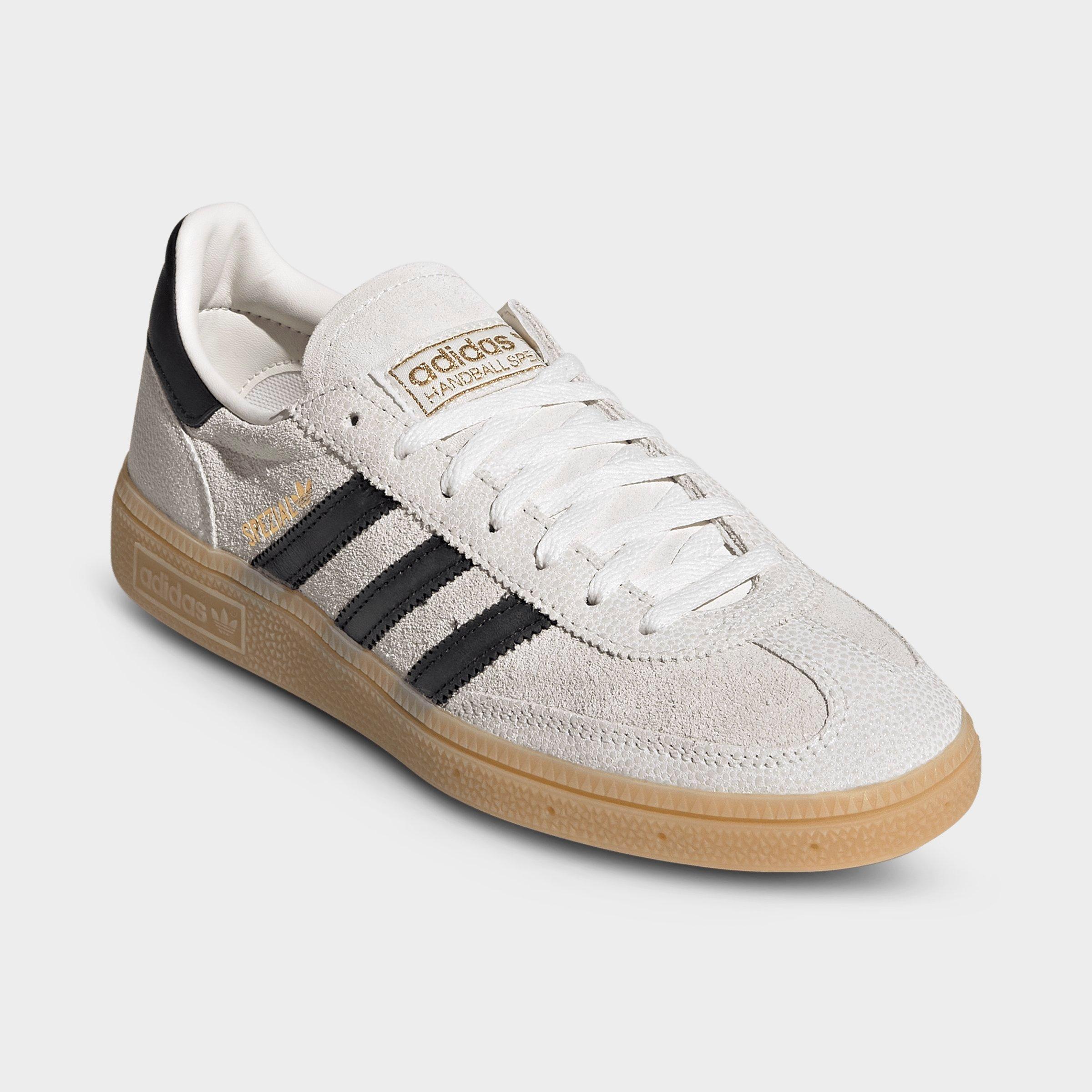 Women's adidas Originals Handball Spezial Casual Shoes - Part 4 - Cloud White/Core Black/Gold Metallic - Both shoes facing left