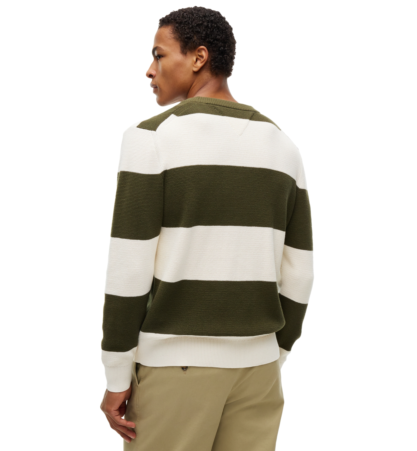 Tommy Hilfiger Men's Waffle Cotton Graphic Crewneck Sweater - Huntsman Green/Ivory Petal