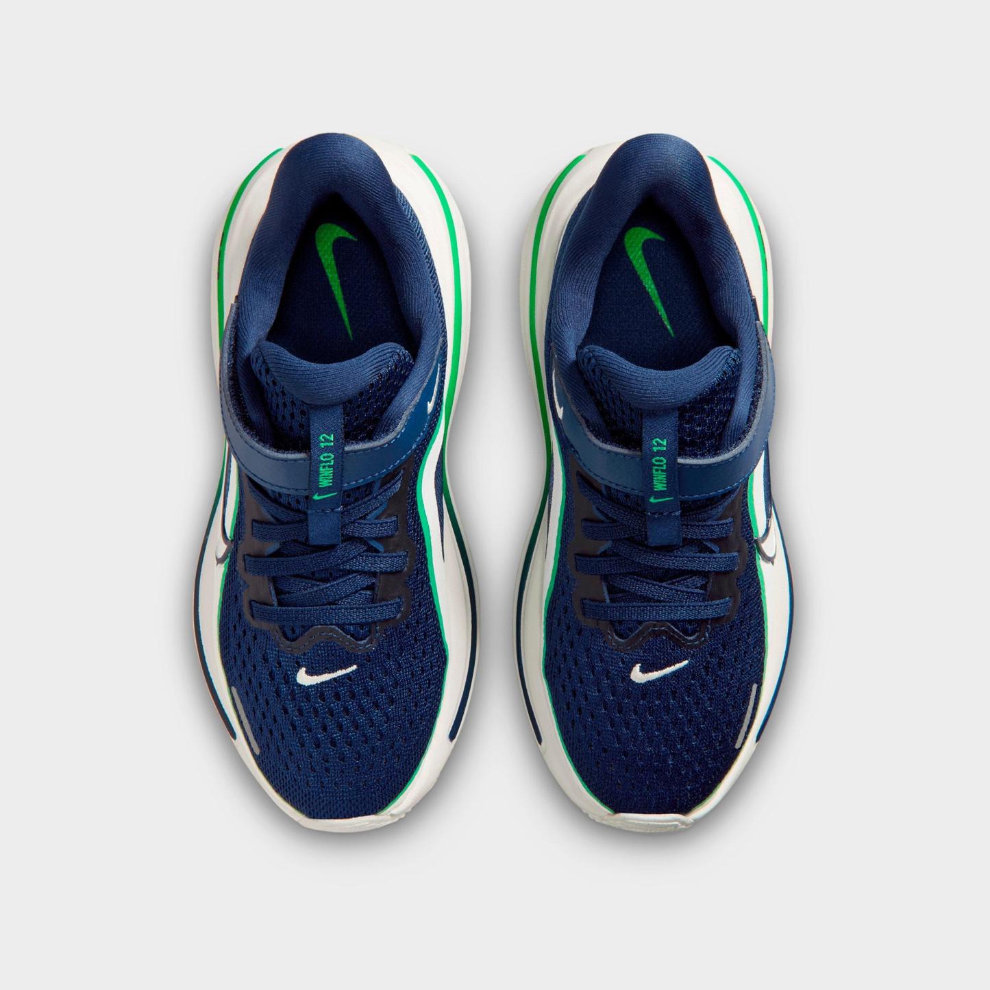 Little Kids' Nithtke Winflo 12 Road Running Shoes - Midnight Navy/Green Spark/Summit White - Top view