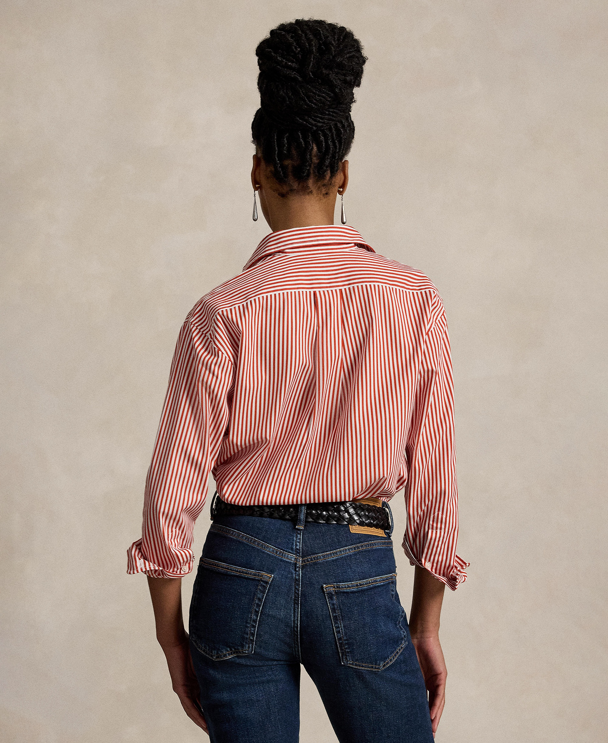 Polo Ralph Lauren Women's Relaxed-Fit Striped Cotton Shirt - Orange/Leaf White