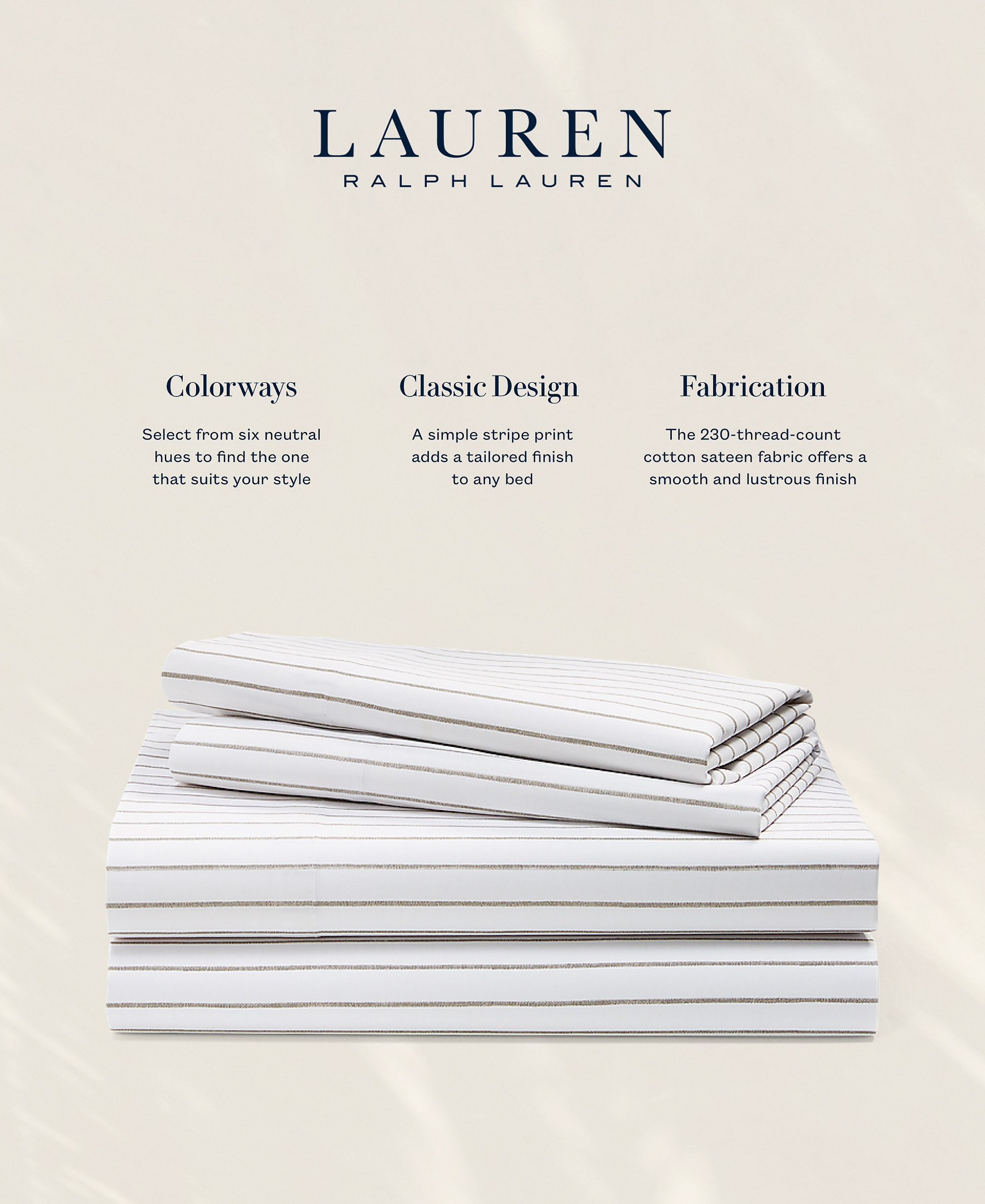 Lauren Ralph Lauren Spencer Stripe Sheet Set, Queen - Stone Grey