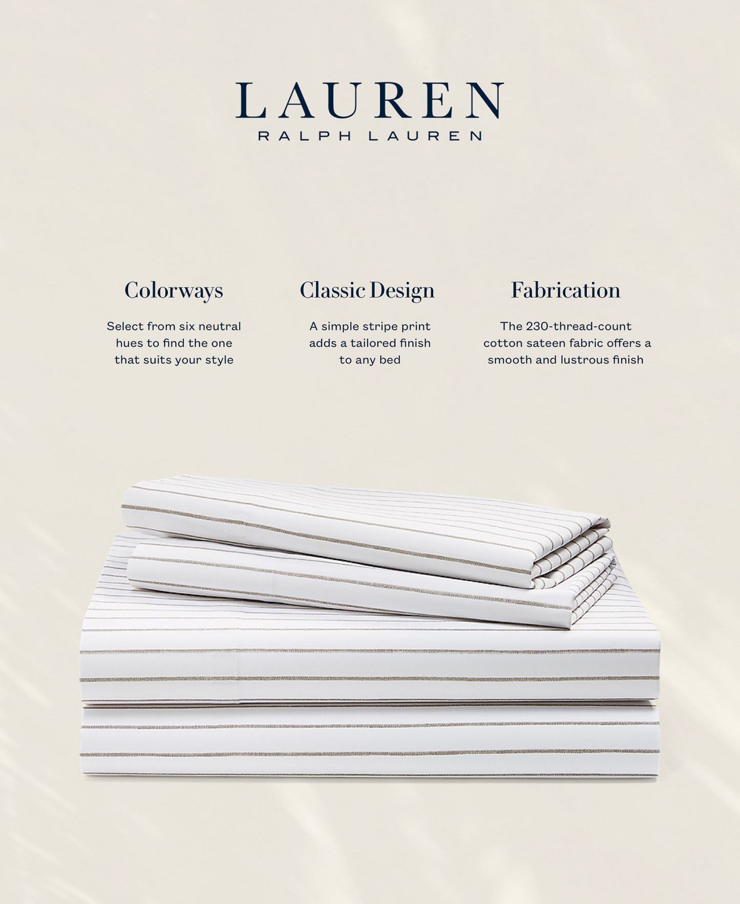Lauren Ralph Lauren Spencer Stripe Sheet Set, Queen - Stone Grey