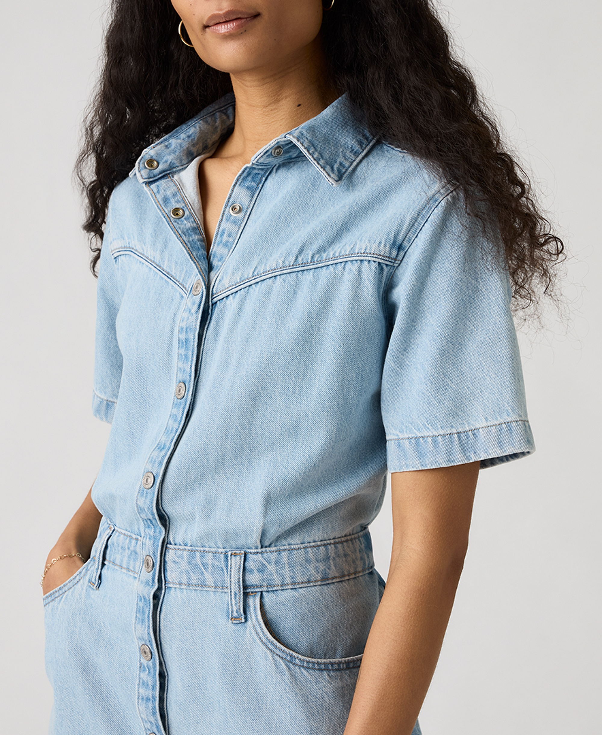Levi's Premium Women's Logan Short-Sleeve Logan Western Denim Dress - Blasted Stone Dress