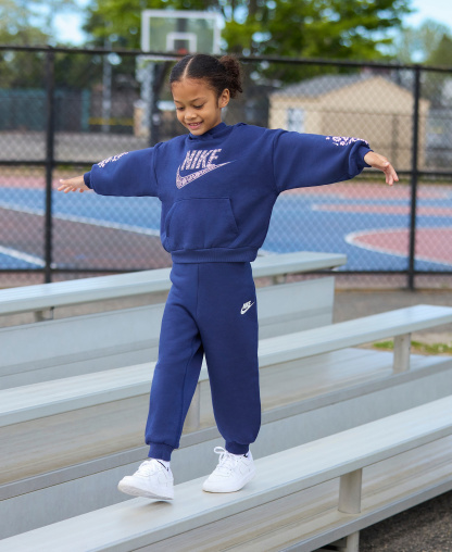 Nike Girls' 4-6X Retro Remix Long-Sleeve Hoodie and Joggers, 2-Piece Set - Midnight Navy