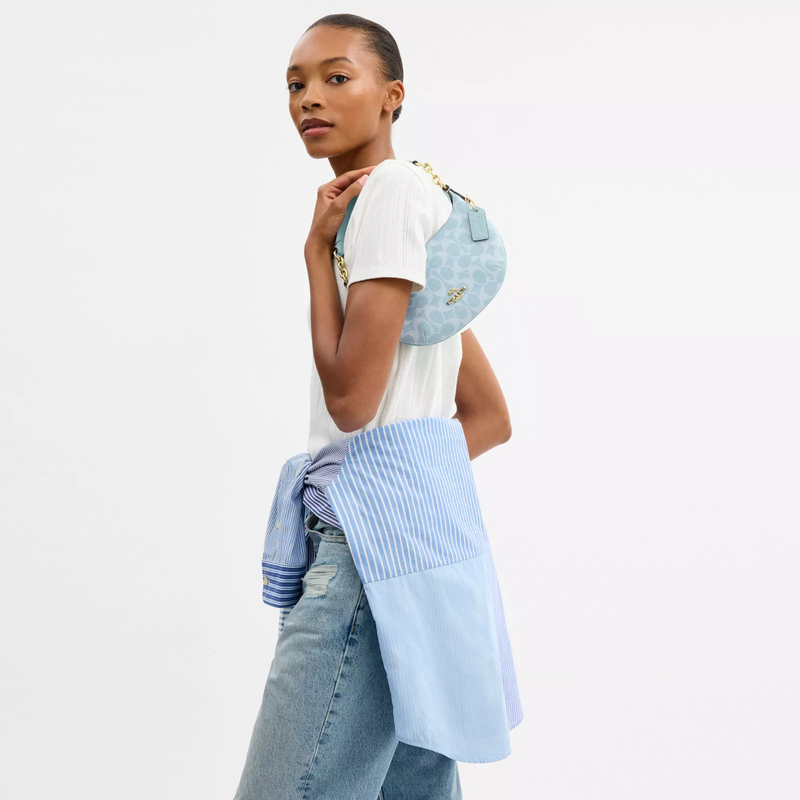 Mini Payton Bag In Signature Canvas - Gold/Light Blue - view 2