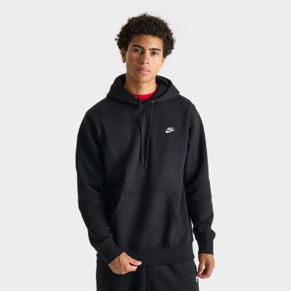 Men's Nike Club Fleece Premium Embroidered Pullover Hoodie - Black/Black/White