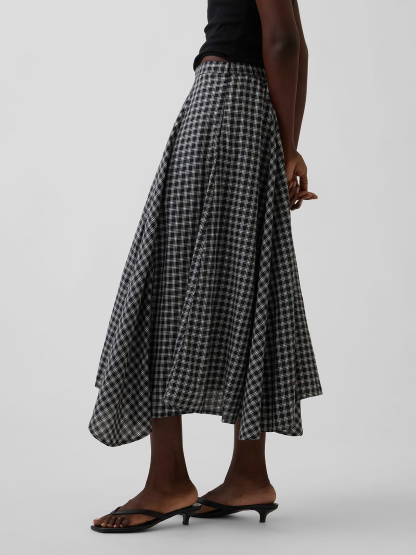 Plaid Maxi Handkerchief Skirt - Black plaid
