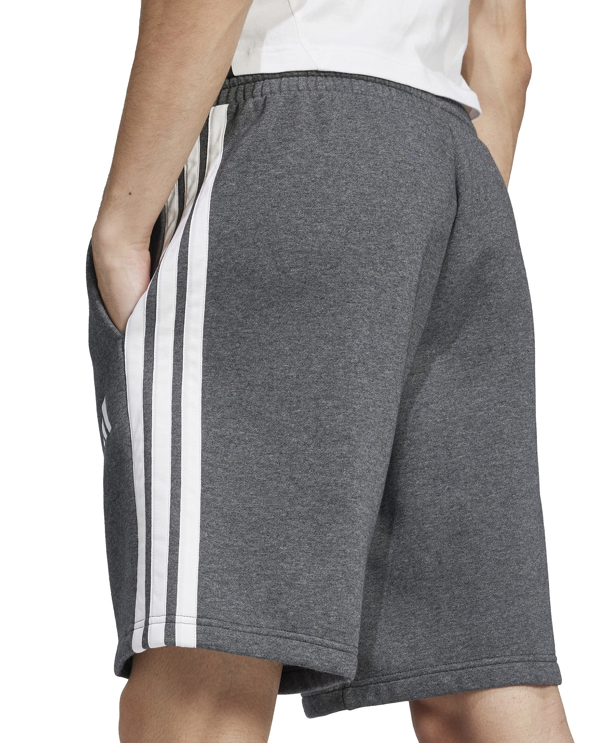 adidas Men's Essential Three Stripes Fleece Shorts - Mgh / Blk