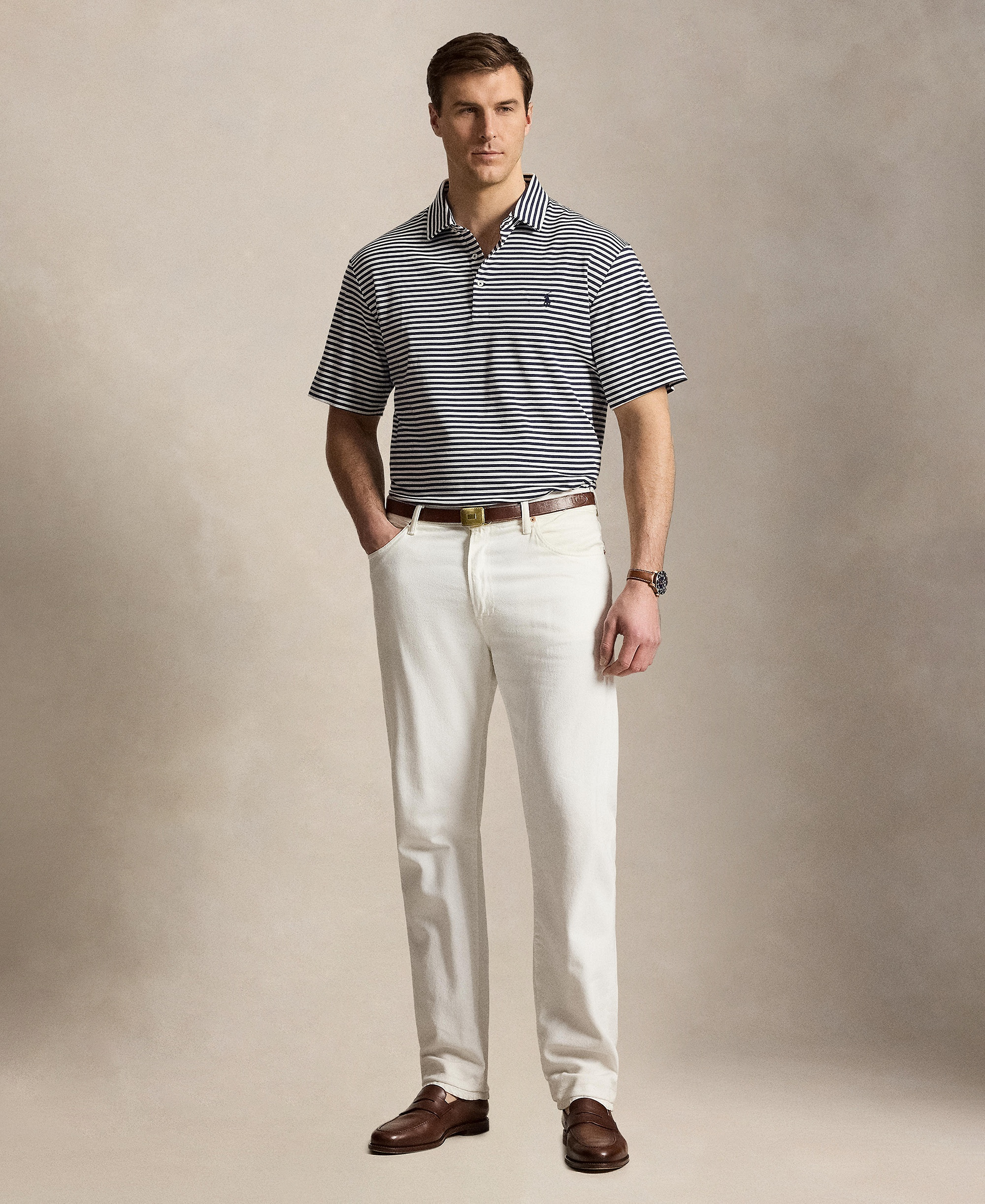 Polo Ralph Lauren Men's Big & Tall Striped Polo Shirt - Refined Navy/White