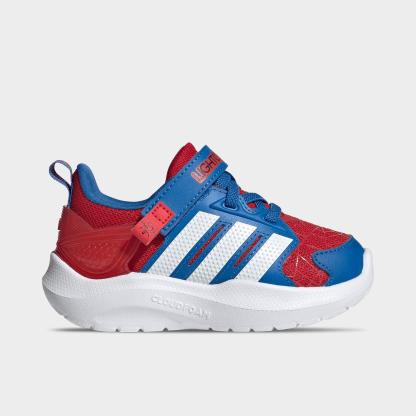 Kids' Toddler adidas x Marvel Spider-Man Lightorama Hook-And-Loop Stretch Lace Casual Shoes - Better Scarlet/Cloud White/Bright Royal - Left shoe facing left. Outside of the shoe.