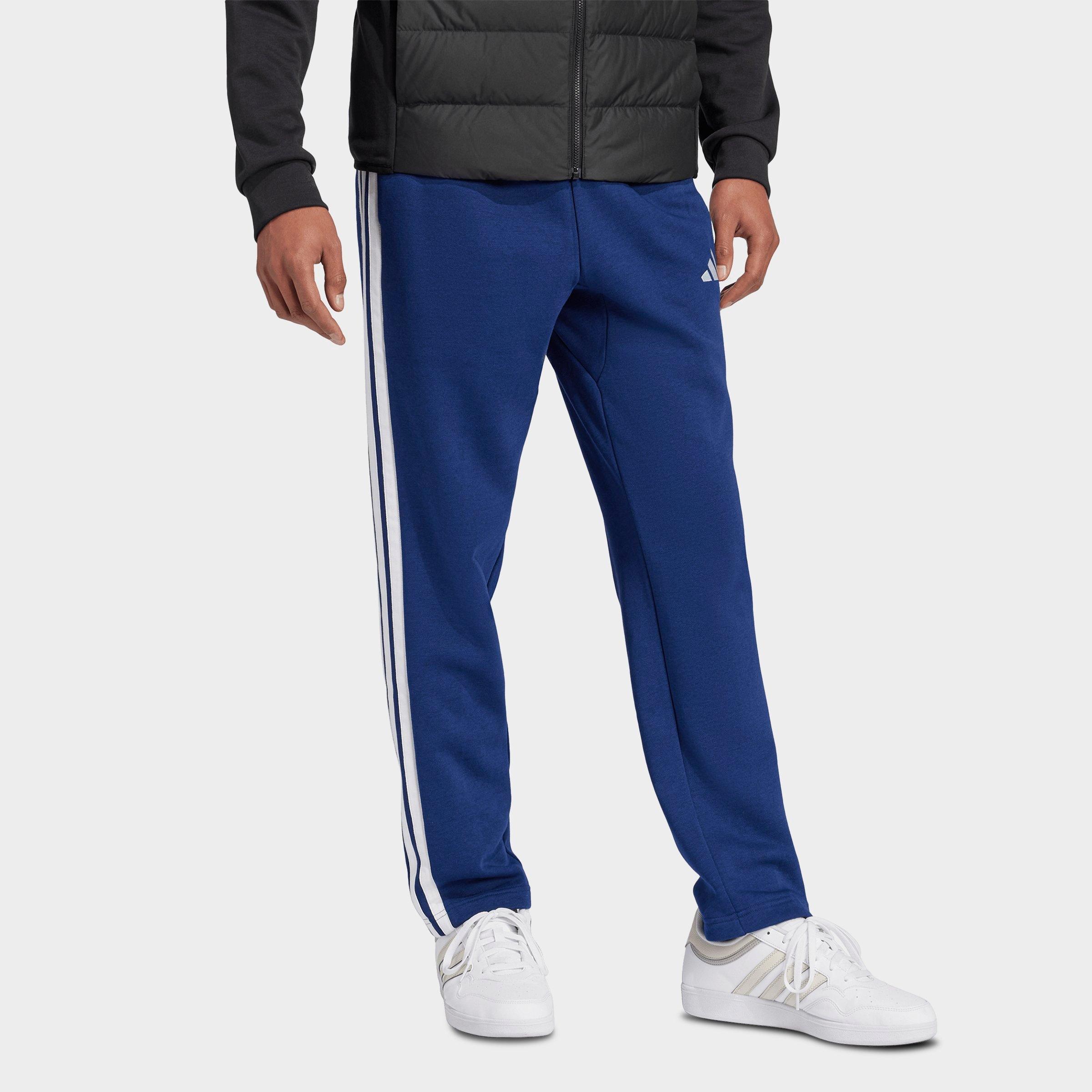 Men's adidas Essentials 3-Stripes Open Hem Fleece Pants - Dark Blue/White