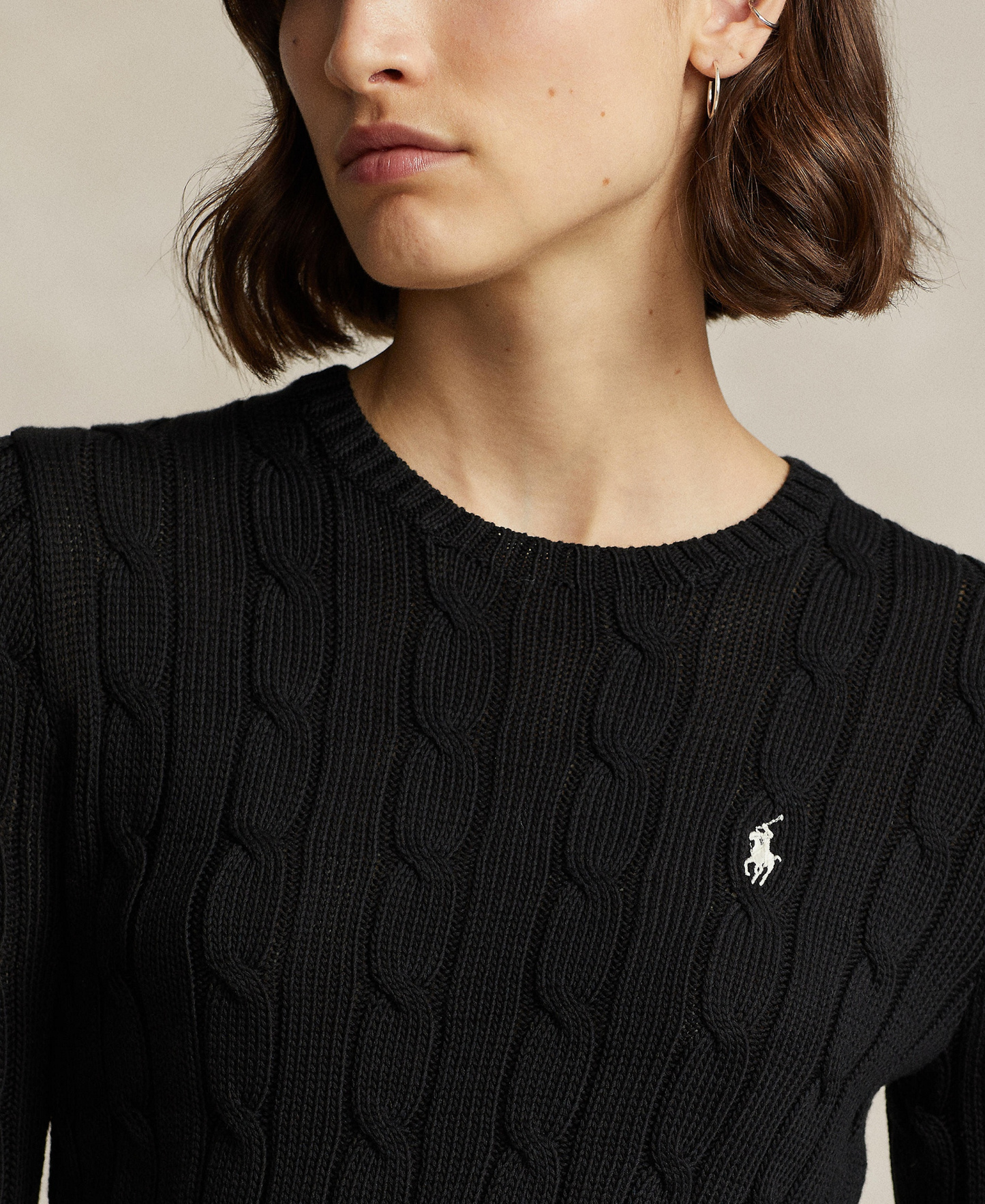 Polo Ralph Lauren Women's Cable-Knit Cotton Crewneck Sweater - Polo Black/White
