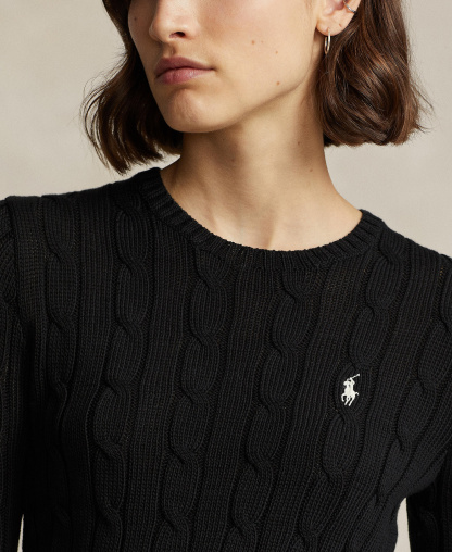 Polo Ralph Lauren Women's Cable-Knit Cotton Crewneck Sweater - Polo Black/White