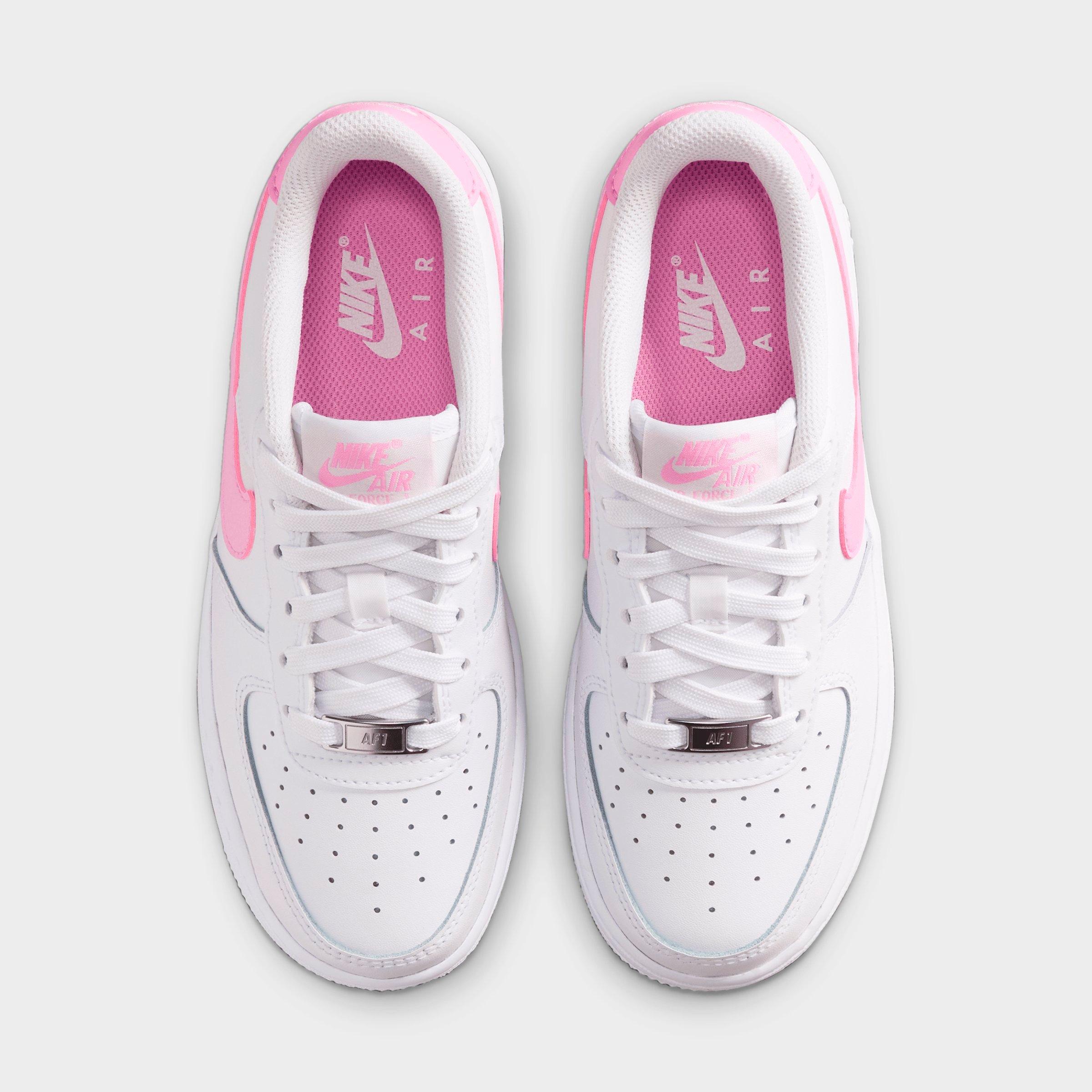 Big Kids' Nithtke Air Force 1 Low Casual Shoes - White/Pink Rise - Top view