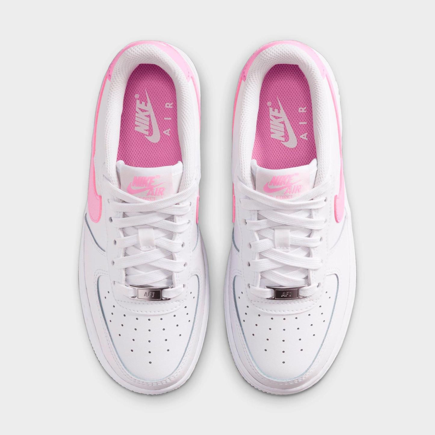 Big Kids' Nithtke Air Force 1 Low Casual Shoes - White/Pink Rise - Top view