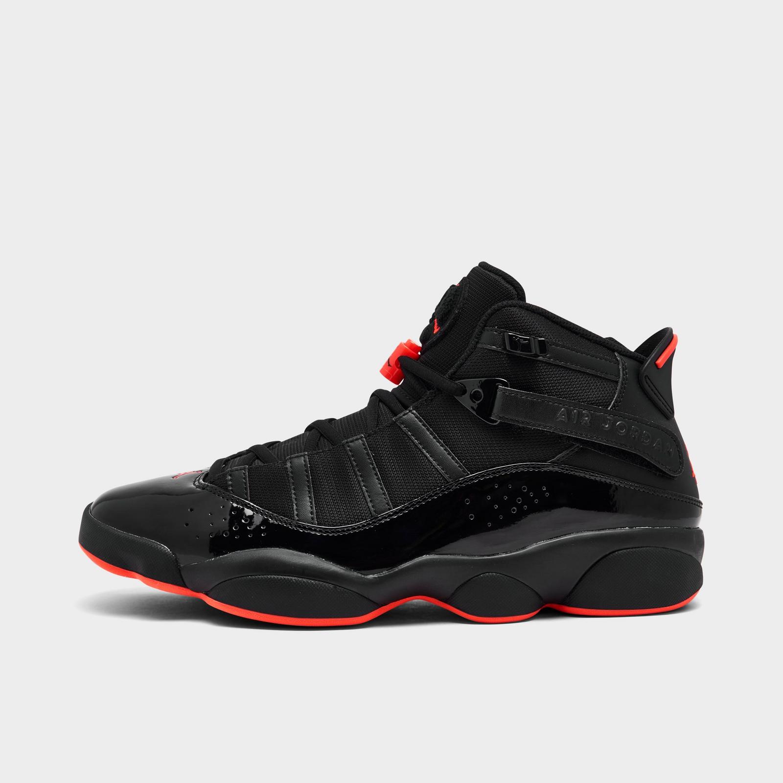Men's Air Jordan 6 Rings Basketball Shoes - Black/Black/Infrared 23 - Left shoe facing left. Outside of the shoe. - view 1