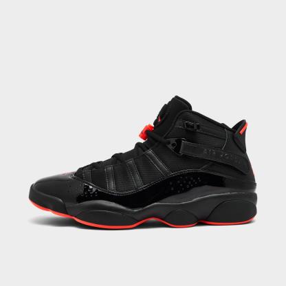 Men's Air Jordan 6 Rings Basketball Shoes - Black/Black/Infrared 23 - Left shoe facing left. Outside of the shoe. - view 1