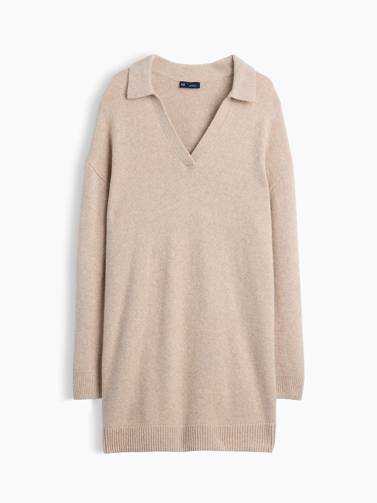 CashSoft Oversized Polo Sweater Mini Dress - Cobblestone beige