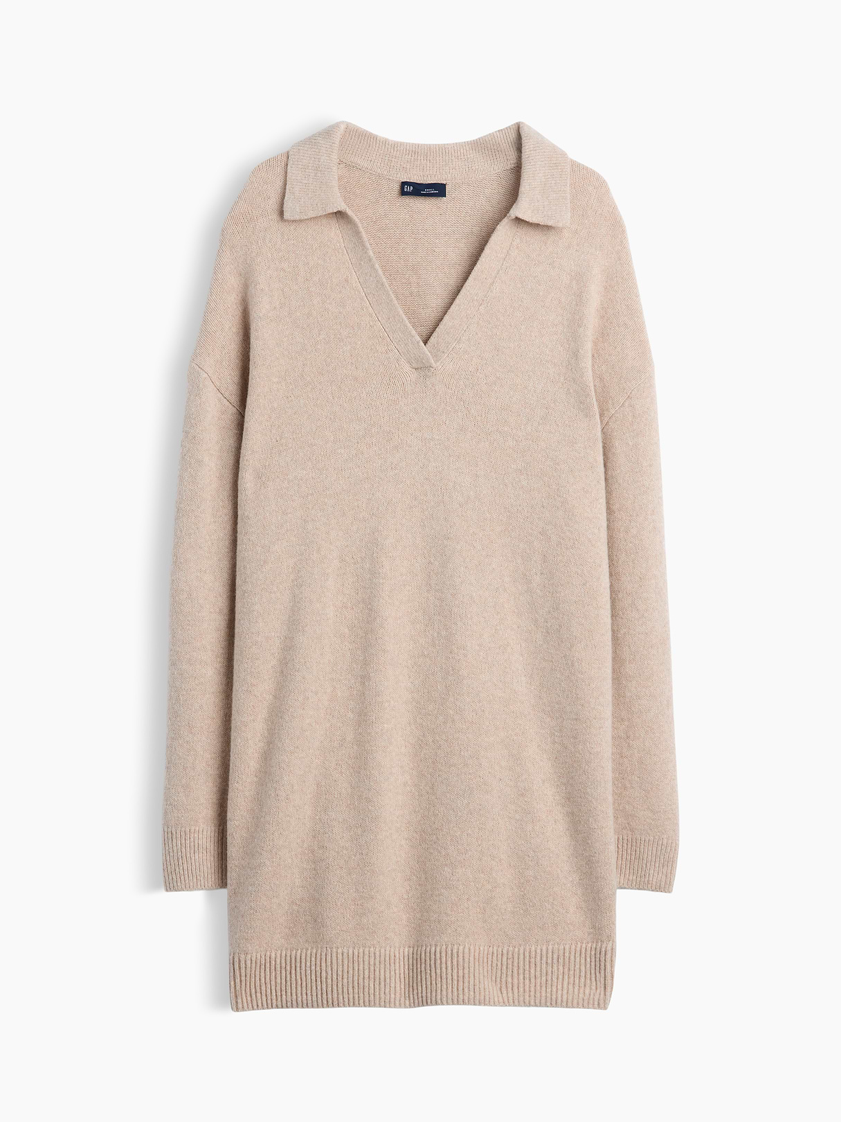 CashSoft Oversized Polo Sweater Mini Dress - Cobblestone beige