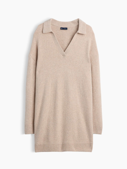 CashSoft Oversized Polo Sweater Mini Dress - Cobblestone beige